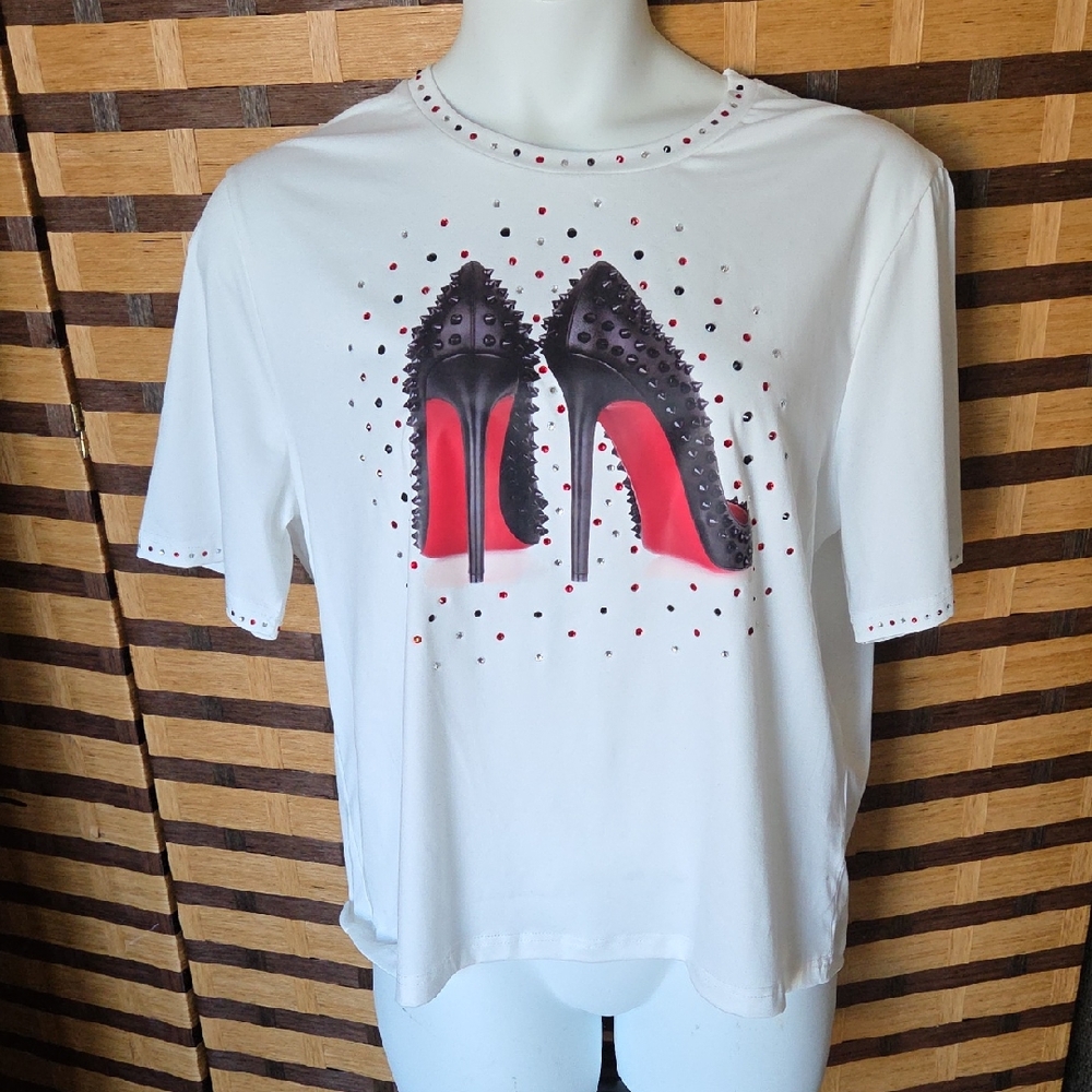 NWOT! Custom Rhinestone High Heel Tshirt - Picture 2 of 7